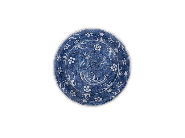 RARO PIATTINO IN PORCELLANA BIANCA E BLU