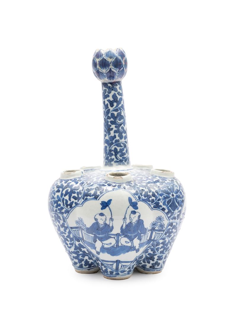 Vaso Porta Tulipani in Porcellana Bianca e Blu