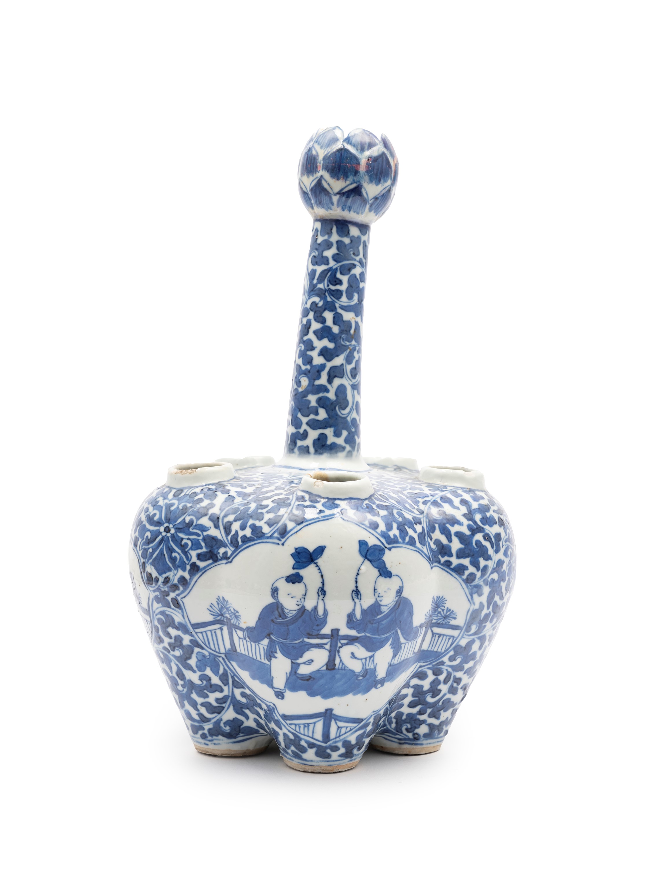 VASO PORTA TULIPANI IN PORCELLANA BIANCA E BLU