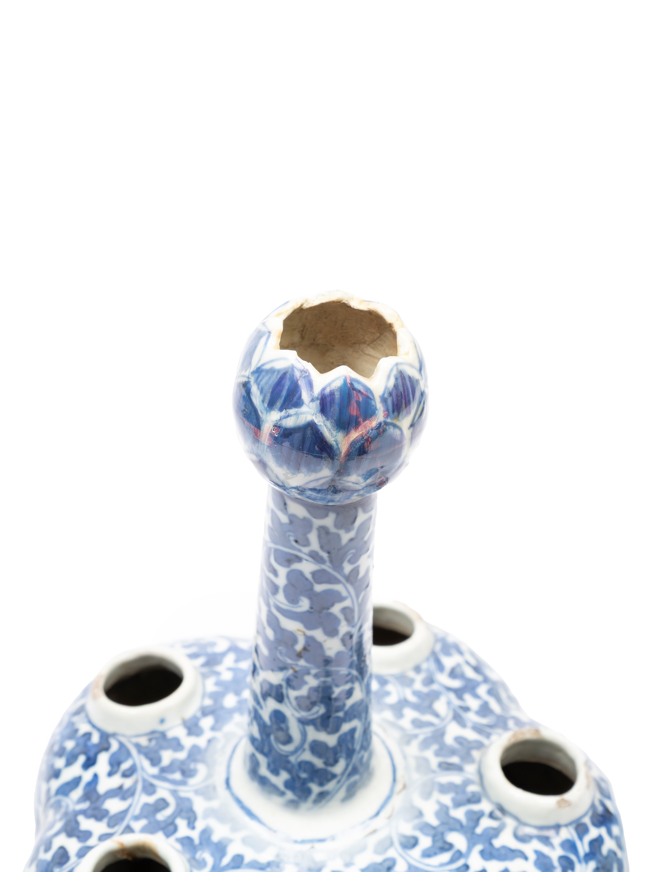 VASO PORTA TULIPANI IN PORCELLANA BIANCA E BLU