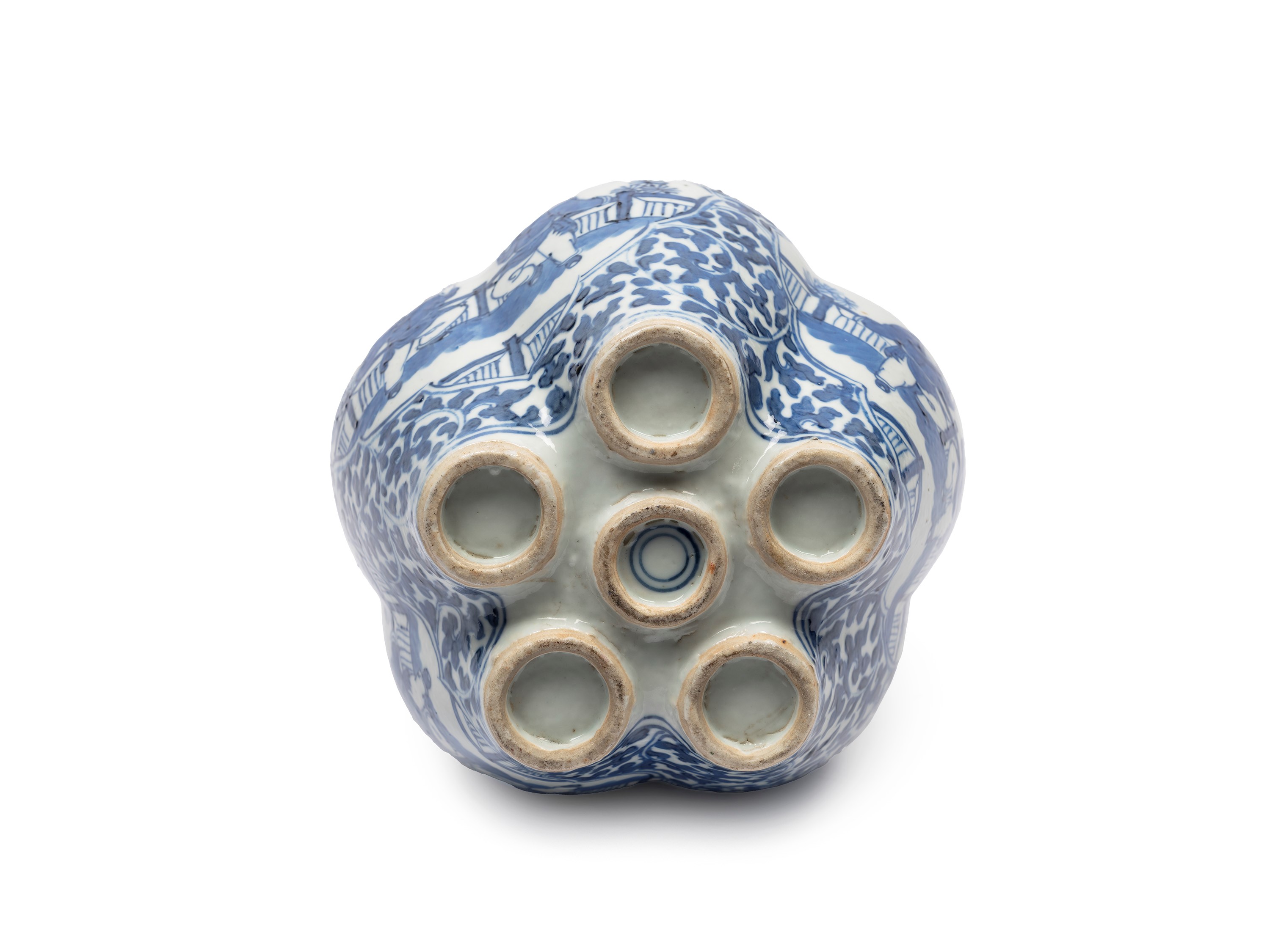 VASO PORTA TULIPANI IN PORCELLANA BIANCA E BLU