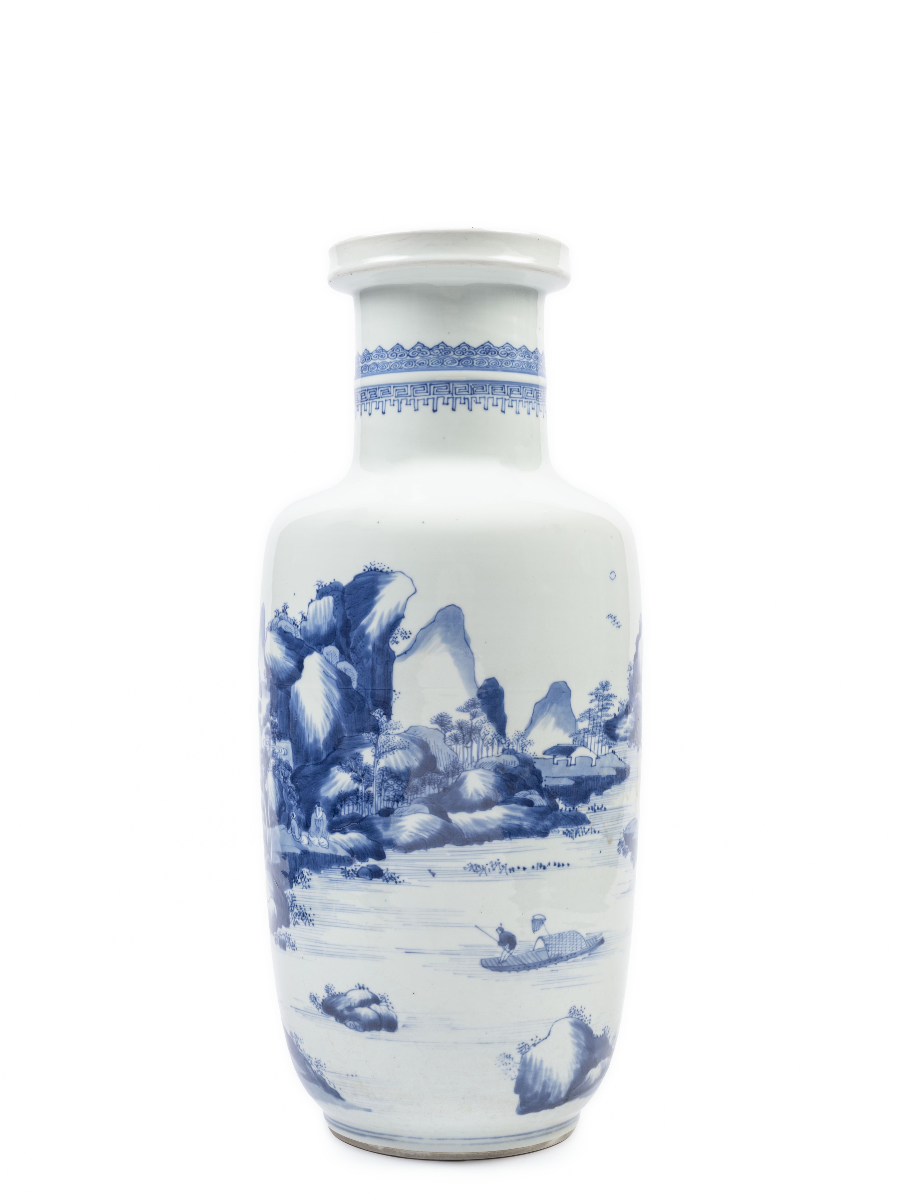 RARO VASO 'ROULEAU' IN PORCELLANA BIANCA E BLU