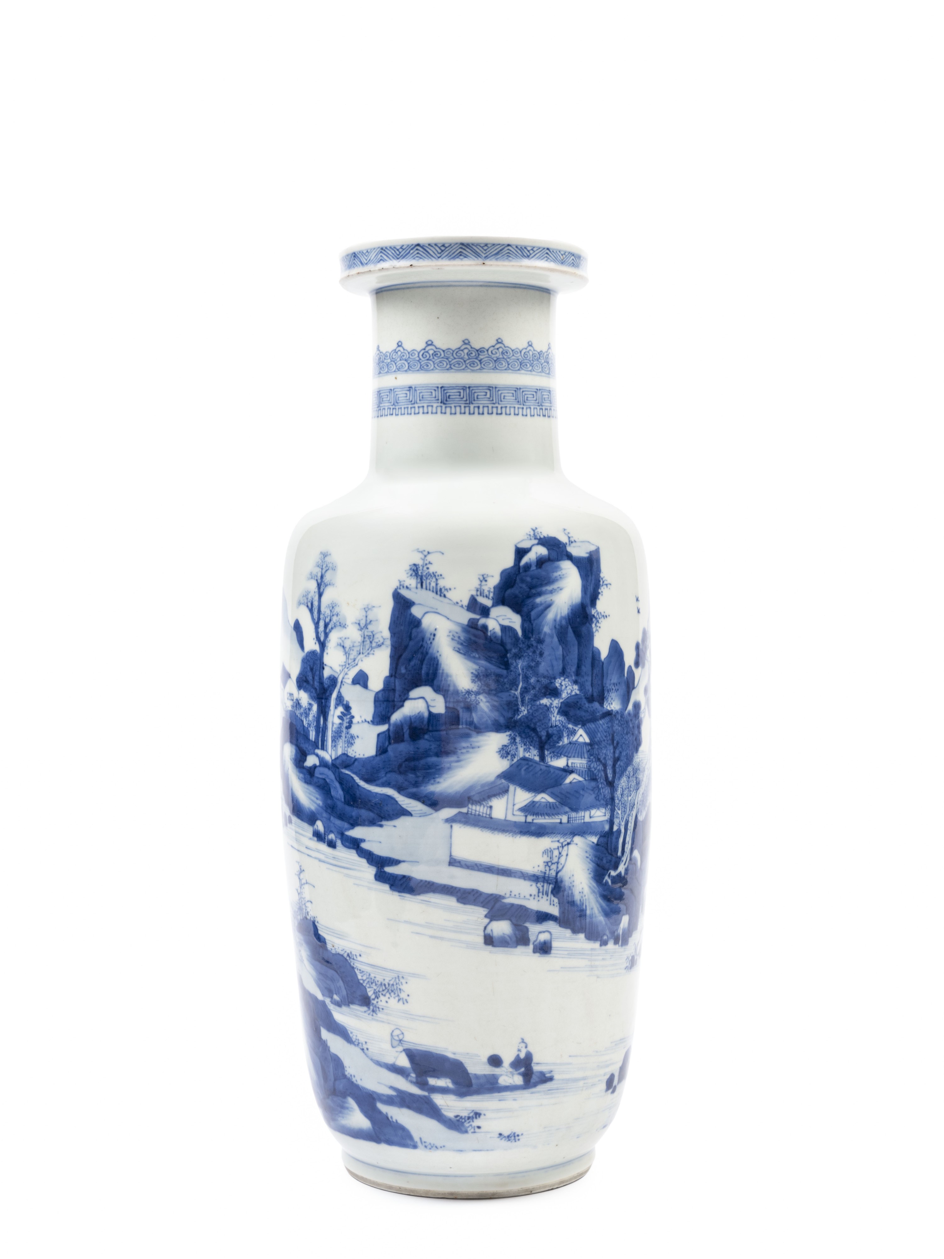 RARO VASO 'ROULEAU' IN PORCELLANA BIANCO E BLU