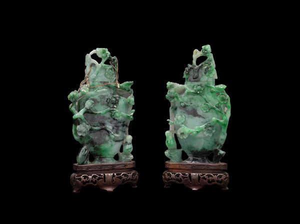 A PAIR OF JADEITE VASES