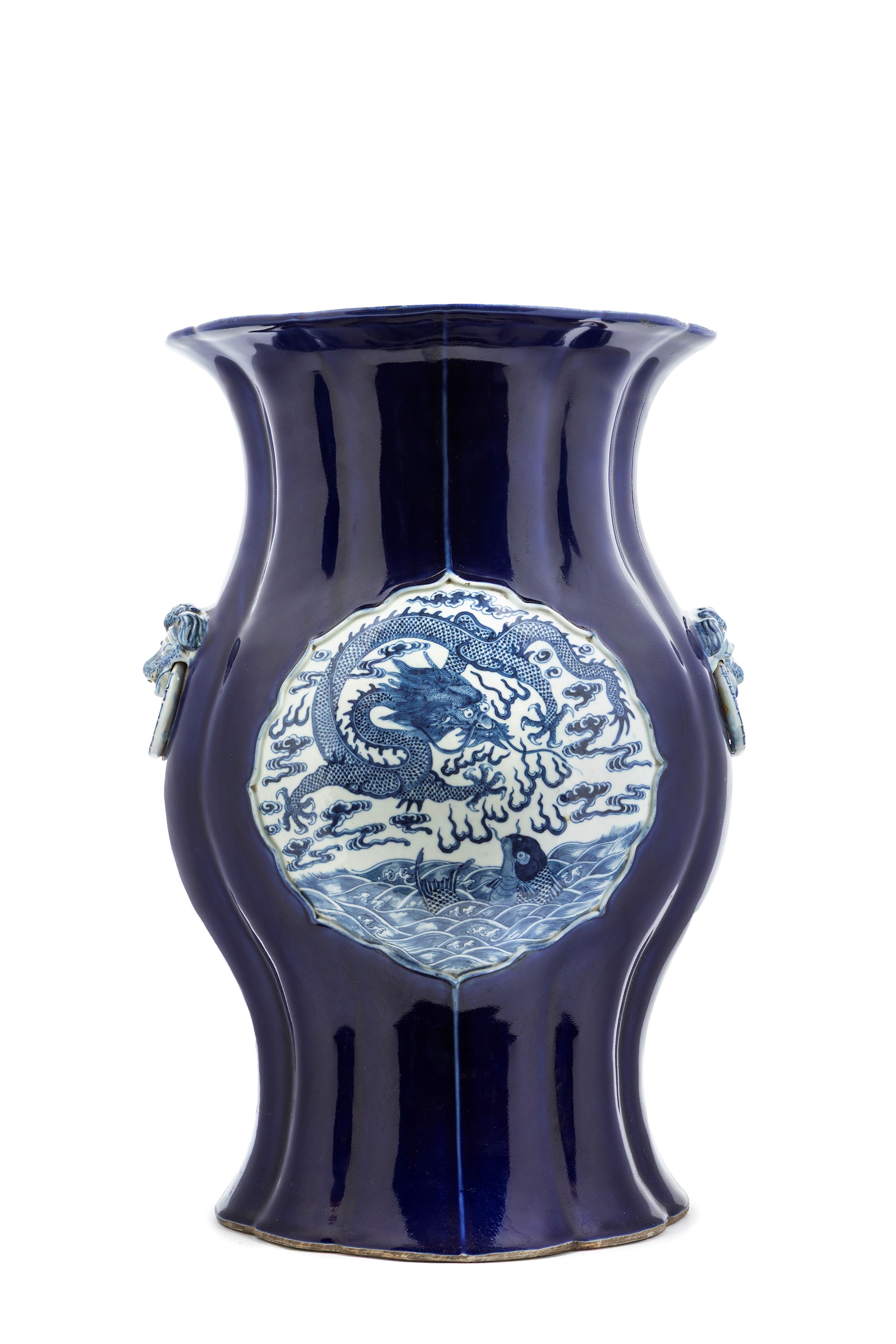 Grande e Raro Vaso in Porcellana Bianca e Blu