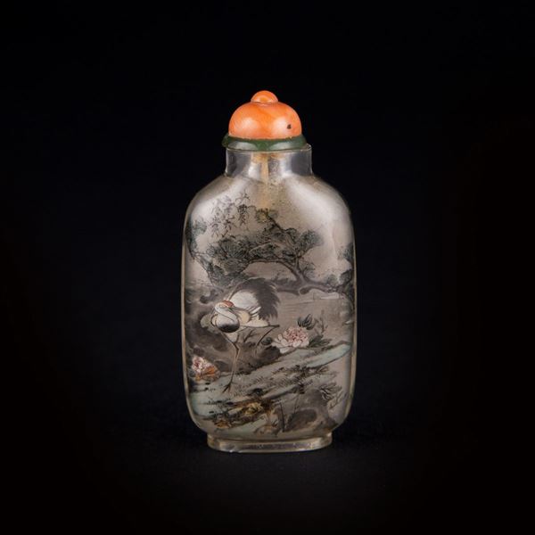 SNUFF BOTTLE IN VETRO DIPINTA ALL’INTERNO FIRMATA ZHOU LEYUAN
