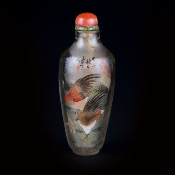 SNUFF BOTTLE IN VETRO DIPINTA ALL’INTERNO FIRMATA YE ZHONGSAN