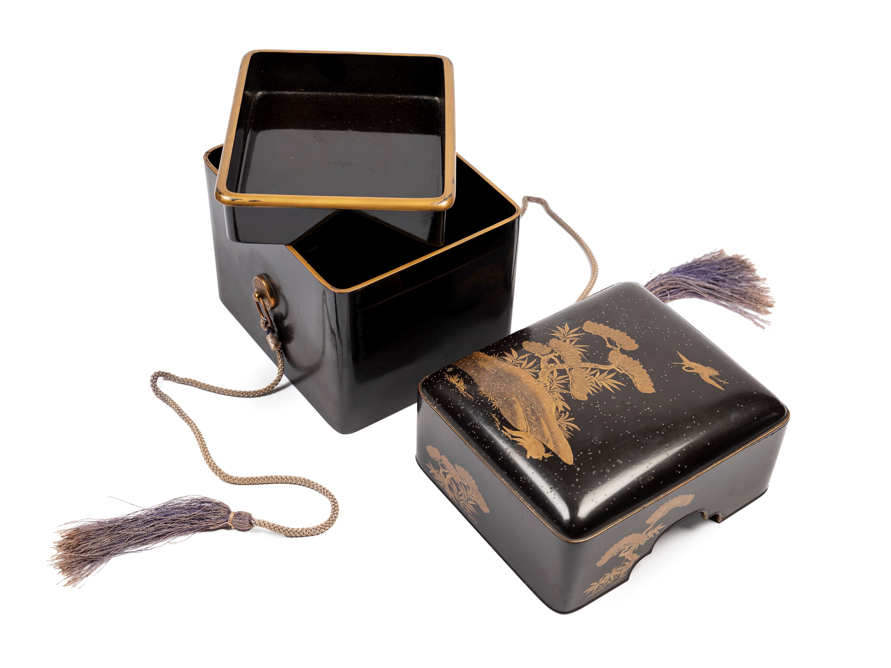 SCATOLA IN LACCA NERA CON NAPPE AZZURRE