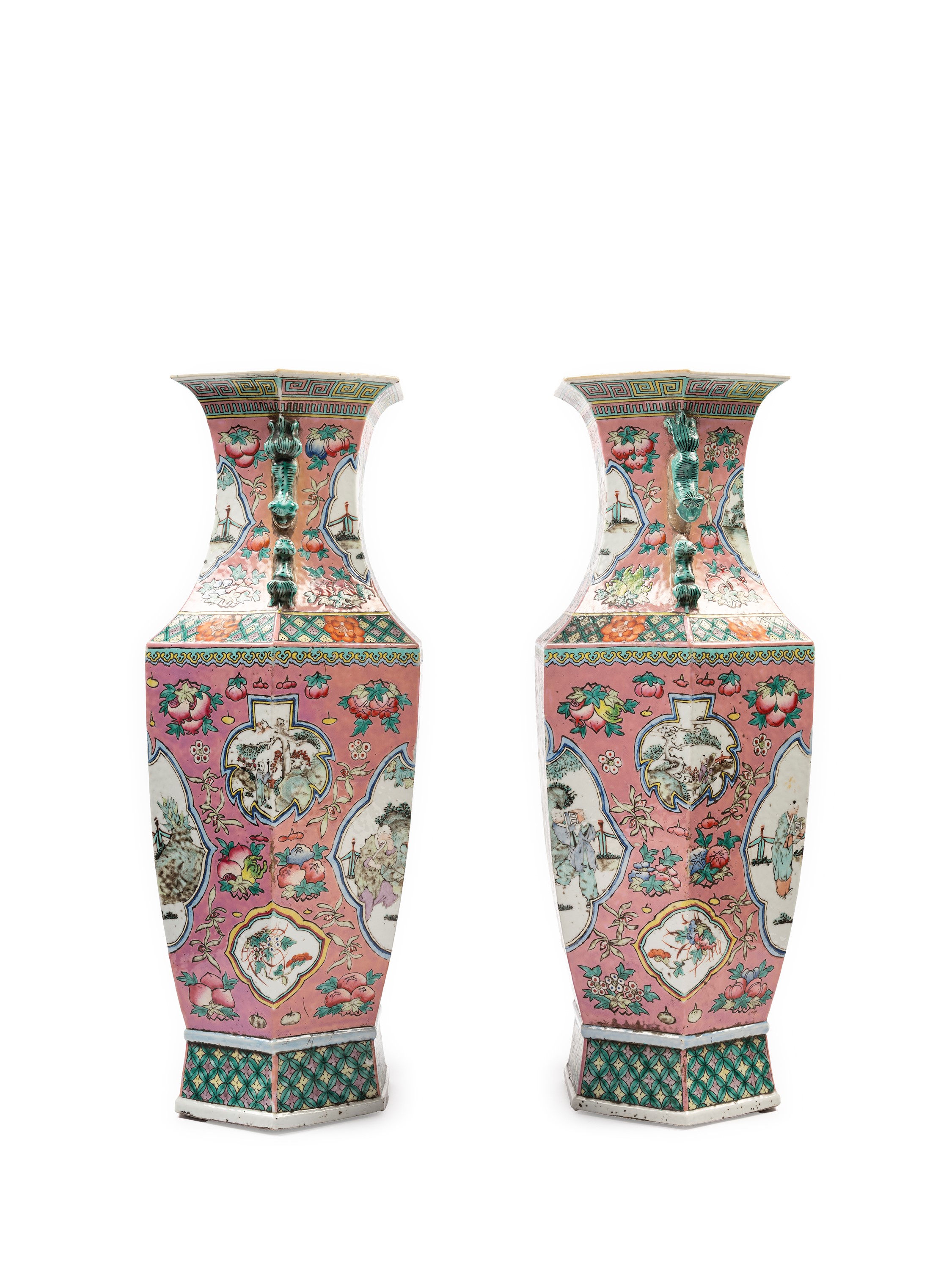 COPPIA DI VASI ESAGONALI IN PORCELLANA