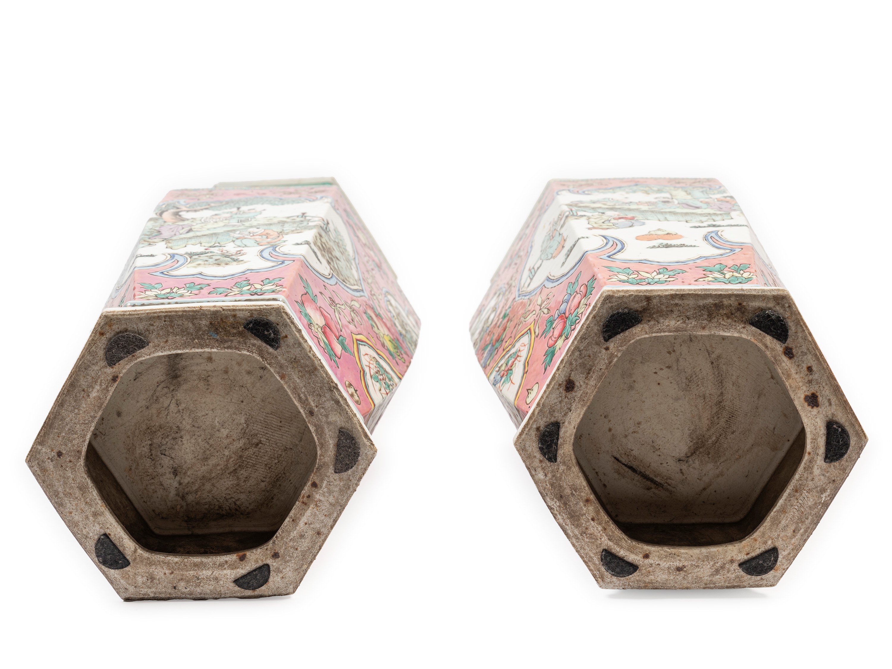 COPPIA DI VASI ESAGONALI IN PORCELLANA