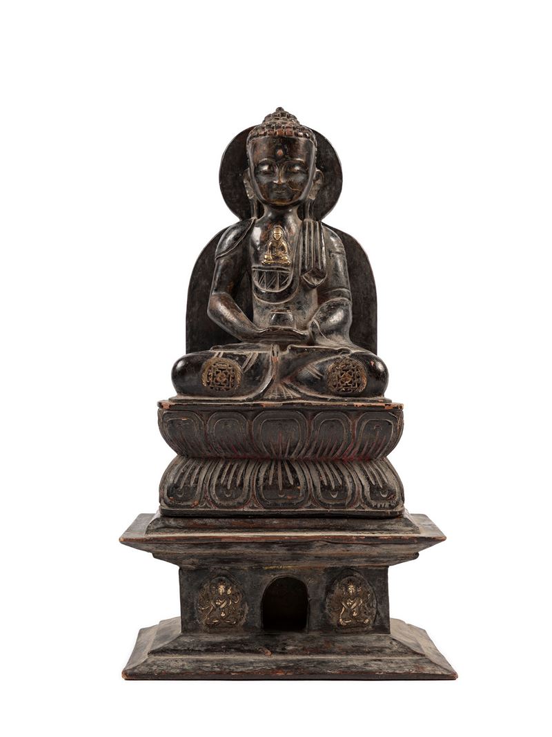 FIGURA DI BUDDHA SHAKYAMUNI IN LEGNO