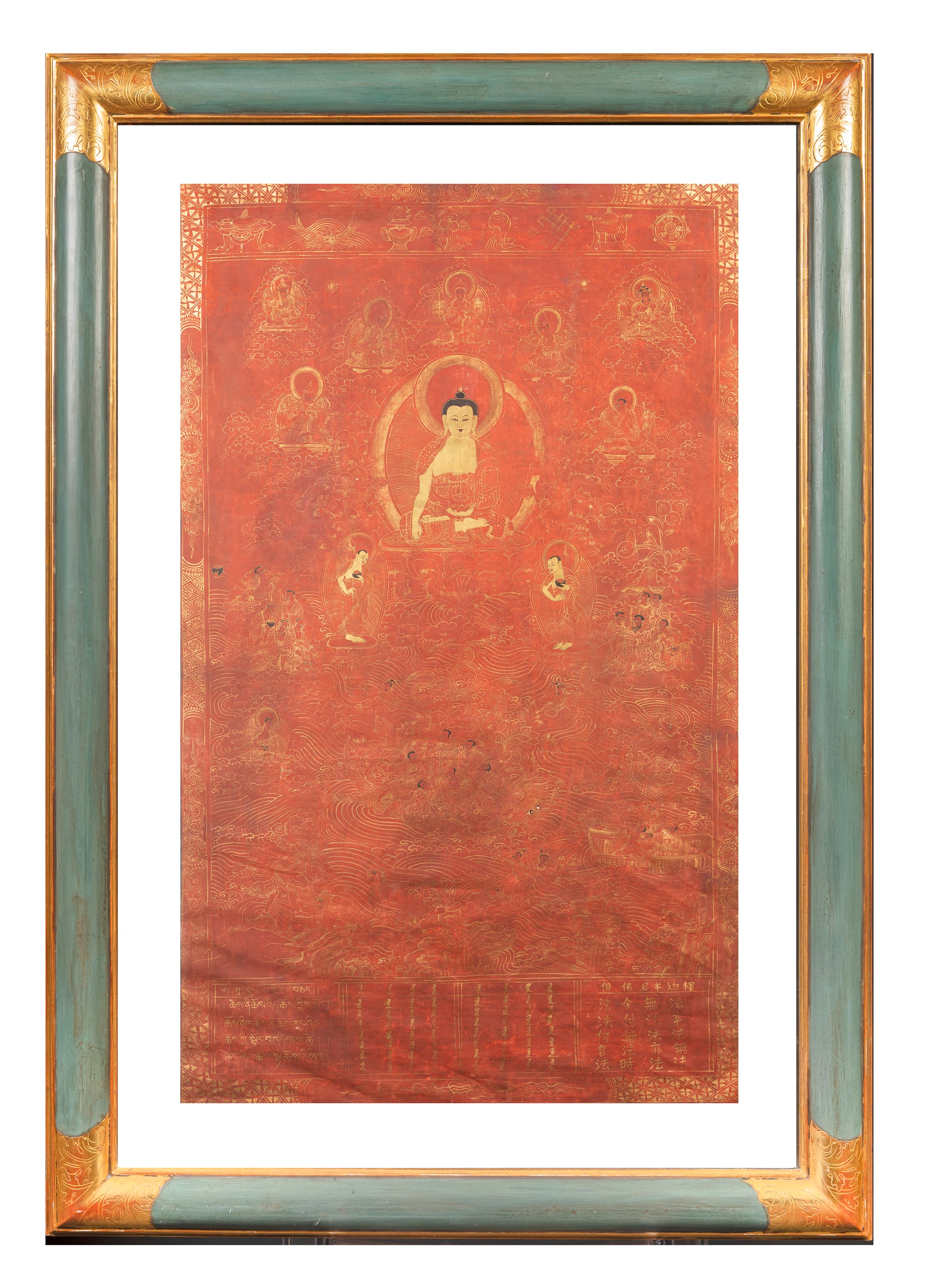 Thangka in Seta a Fondo Rosso