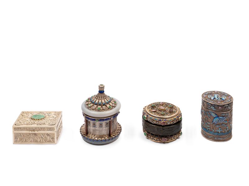 Quattro Scatole in Argento Giada e Pietre Dure