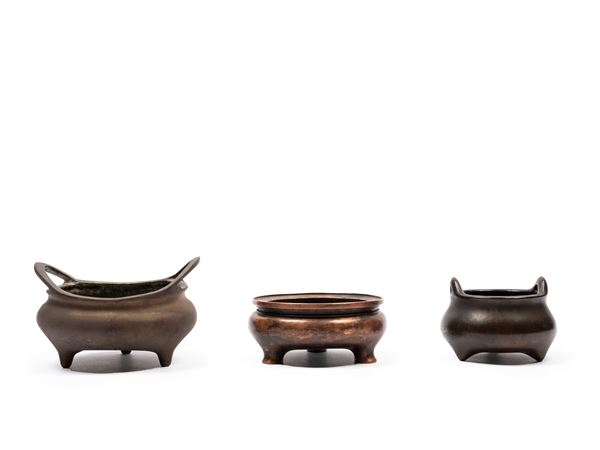THREE BRONZE TRIPOD-CENSERS