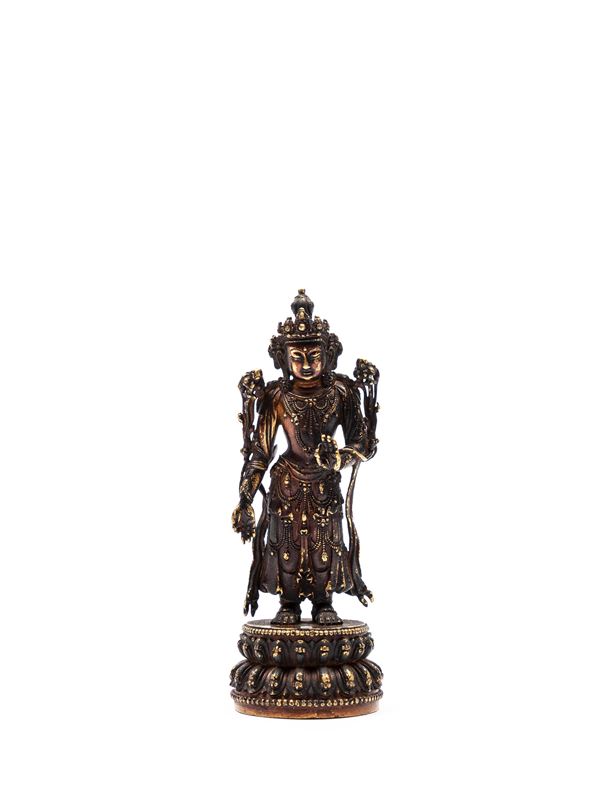 A RARE SMALL GILT-BRONZE FIGURE OF BUDDHA AMITAYUS