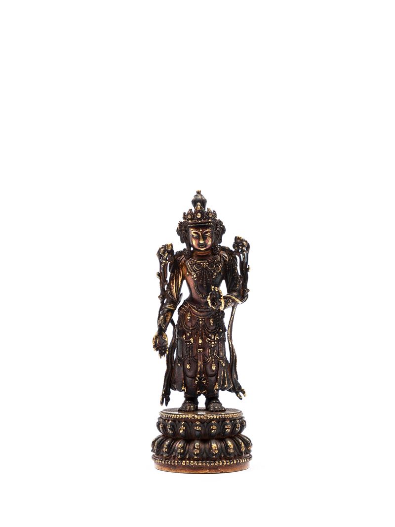 Rara Piccola Figura in Bronzo Dorato