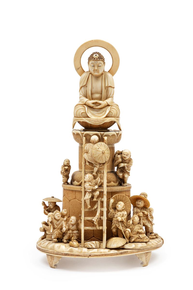 ☼Avorio Giapponese con buddha e vari personaggi