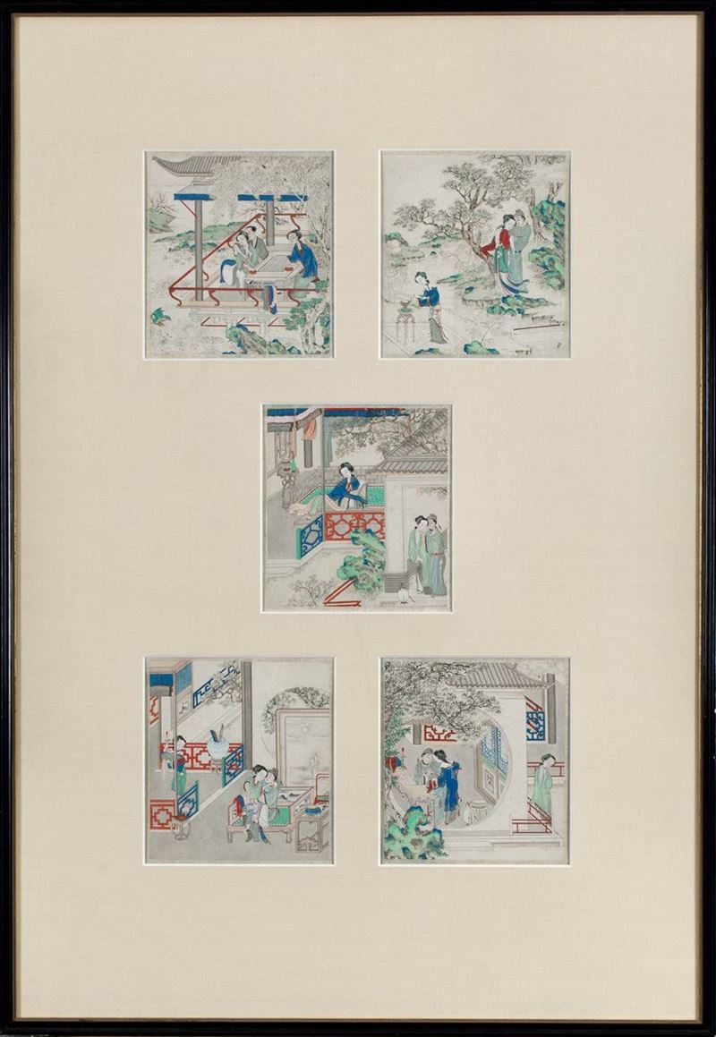 Dipinto su carta, Scenes of Courtly Life, Cina, Dinastia Qing, XVIII / XIX secolo