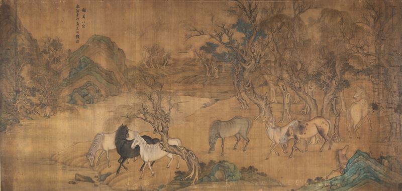 Grande e Importante Dipinto su Seta Firmato da Qiang Feng