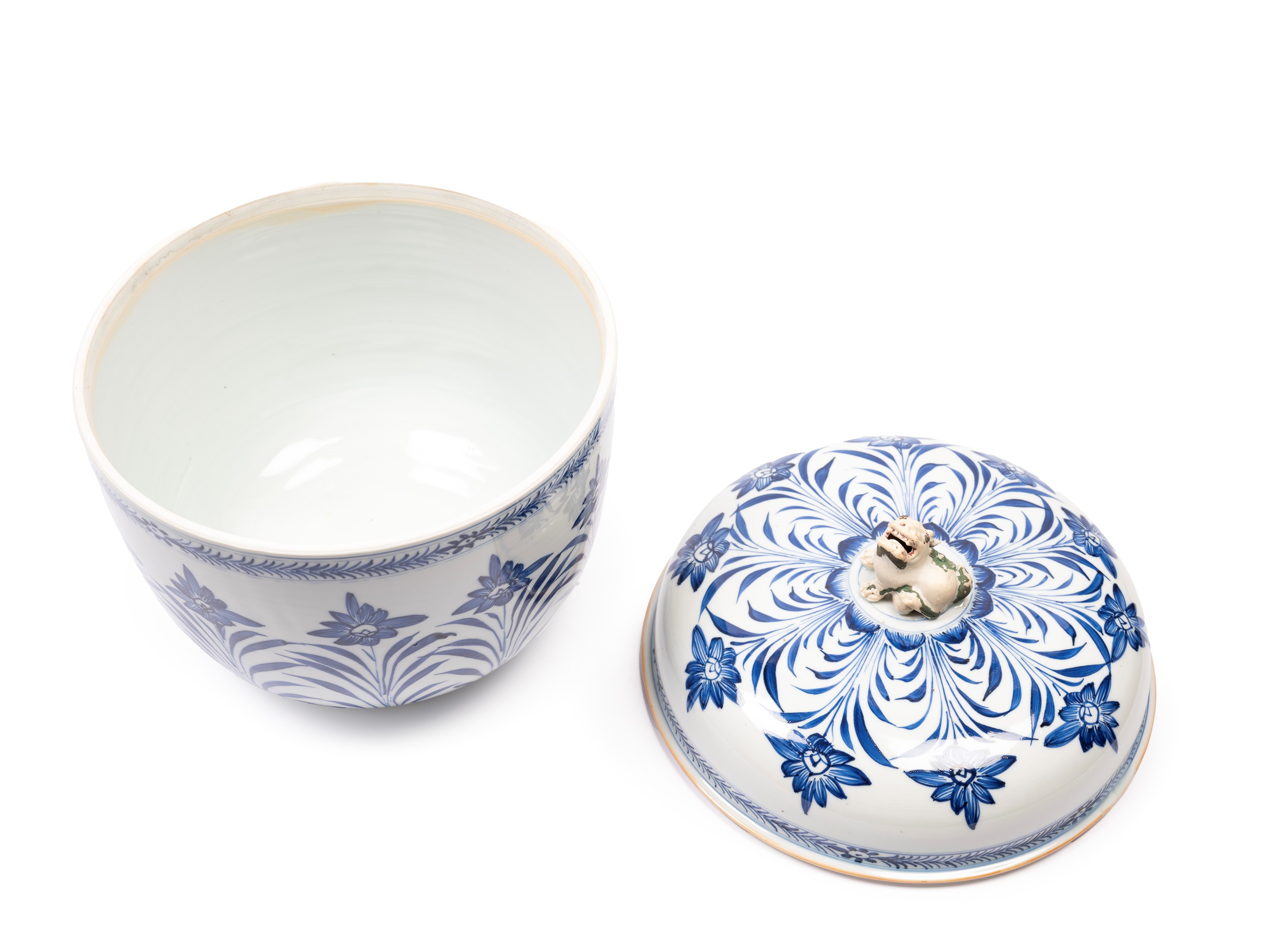 GRANDE CIOTOLA CON COPERCHIO IN PORCELLANA BIANCA E BLU