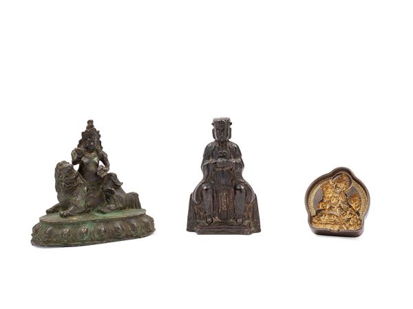 A GROUP OF TWO BRONZE SCULPTURES AND A MOULD