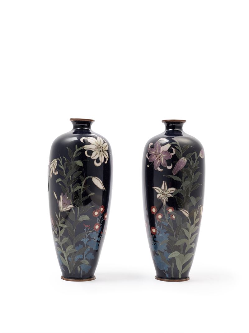 Coppia di Vasi in Smalto Cloisonné