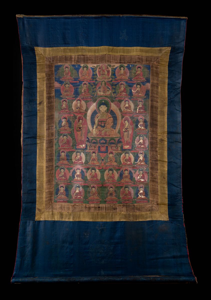Thangka in seta dipinta raffigurante Buddha Sakyamuni, Tibet - Nepal, XX secolo