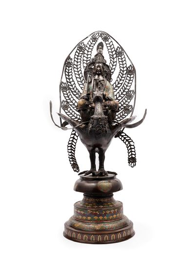 Grande Scultura in Bronzo e Smalto Cloisonné
