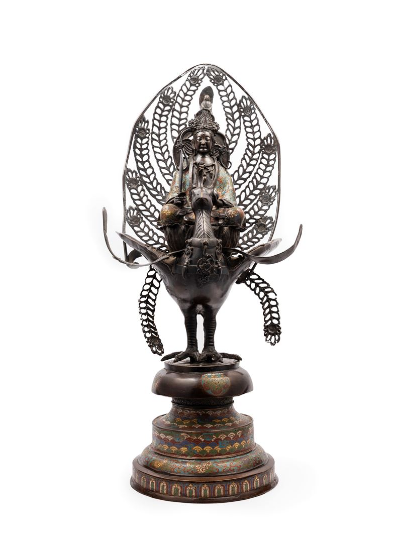Grande Scultura in Bronzo e Smalto Cloisonné