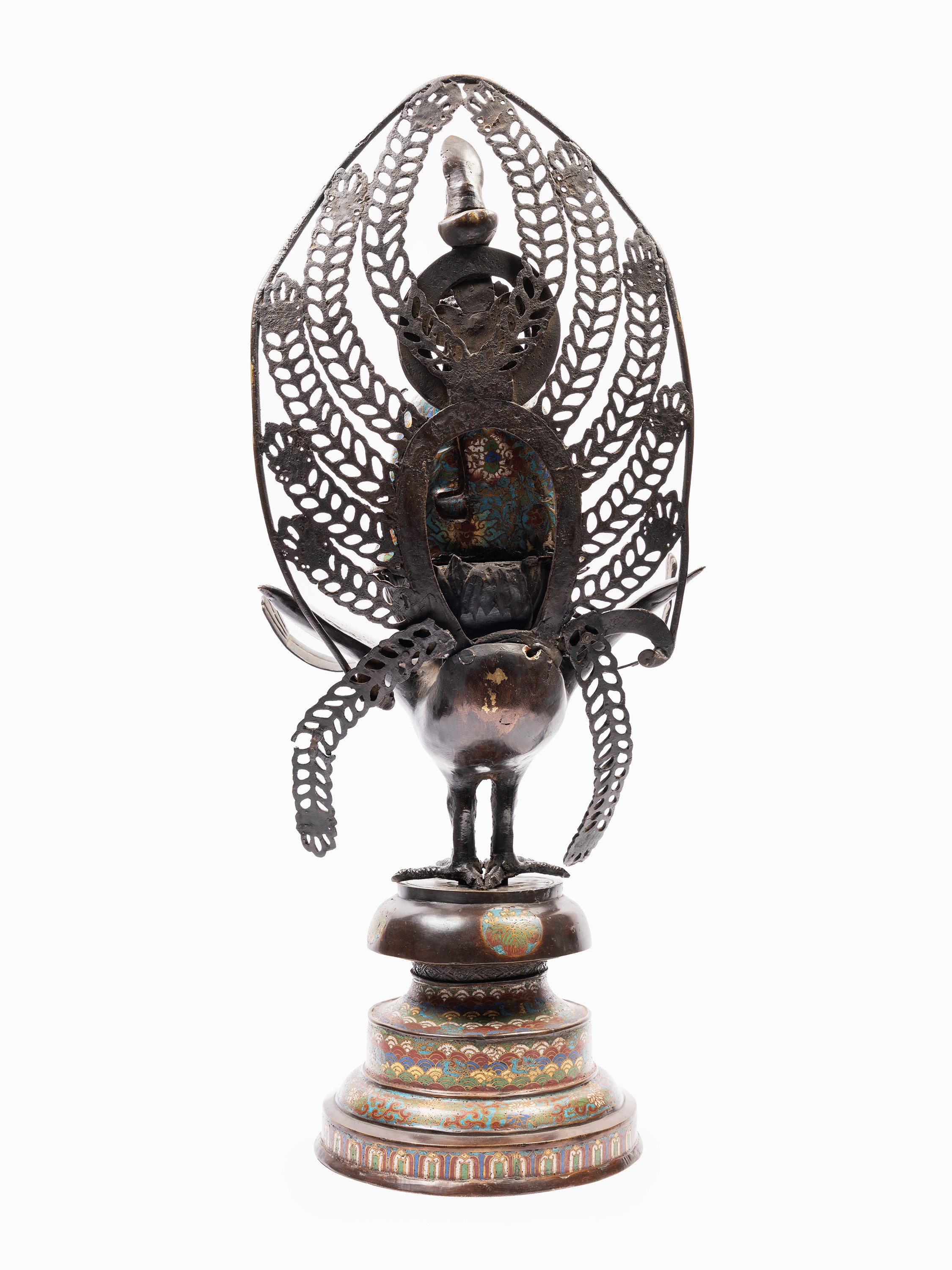 Grande Scultura in Bronzo e Smalto Cloisonné