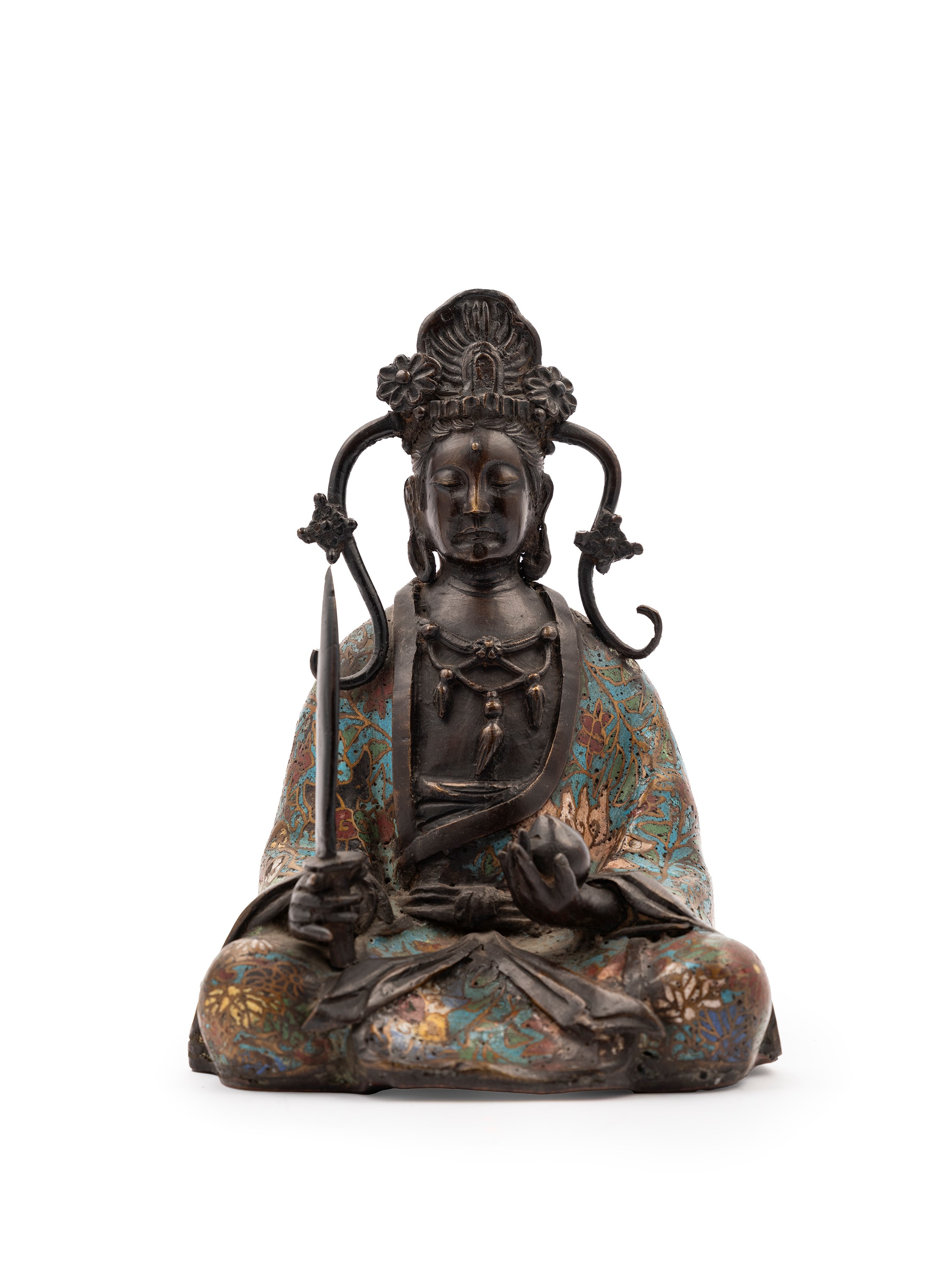 Grande Scultura in Bronzo e Smalto Cloisonné