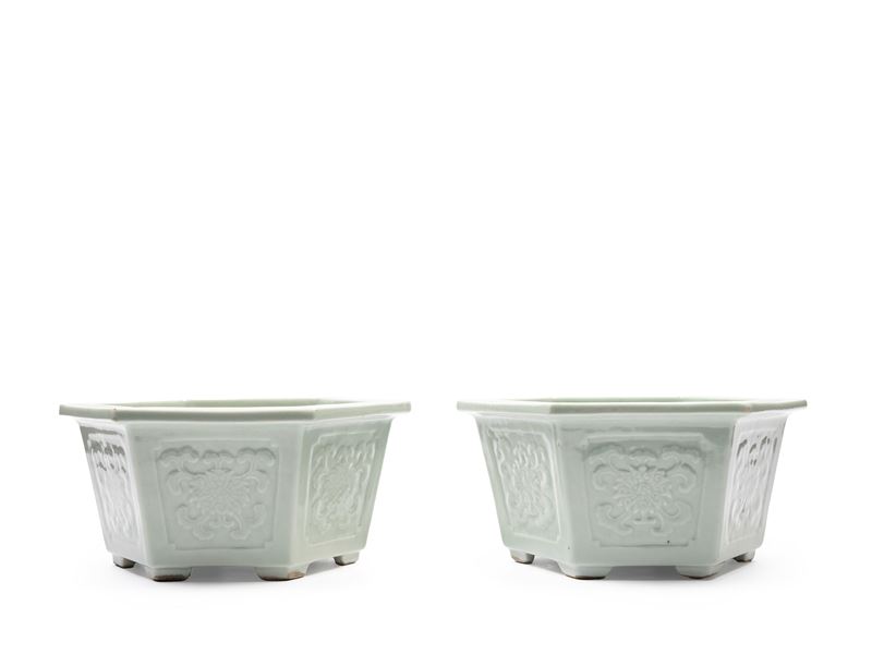Coppia di Fioriere in Porcellana Celadon
