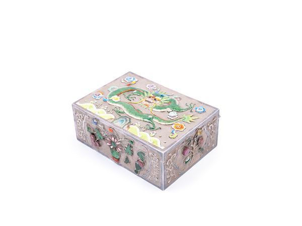 A SILVER ENAMELLED BOX
