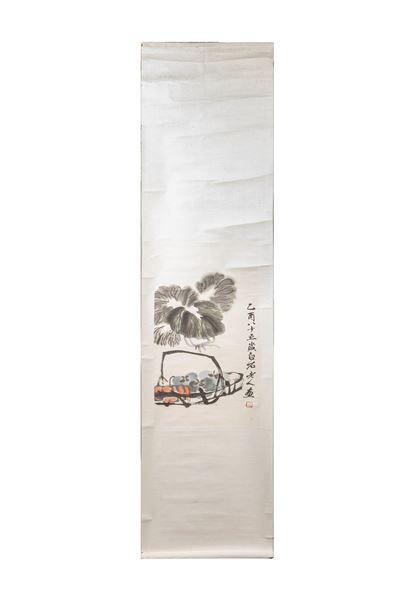 Scroll Dipinto su Carta Firmato Qi Baishi