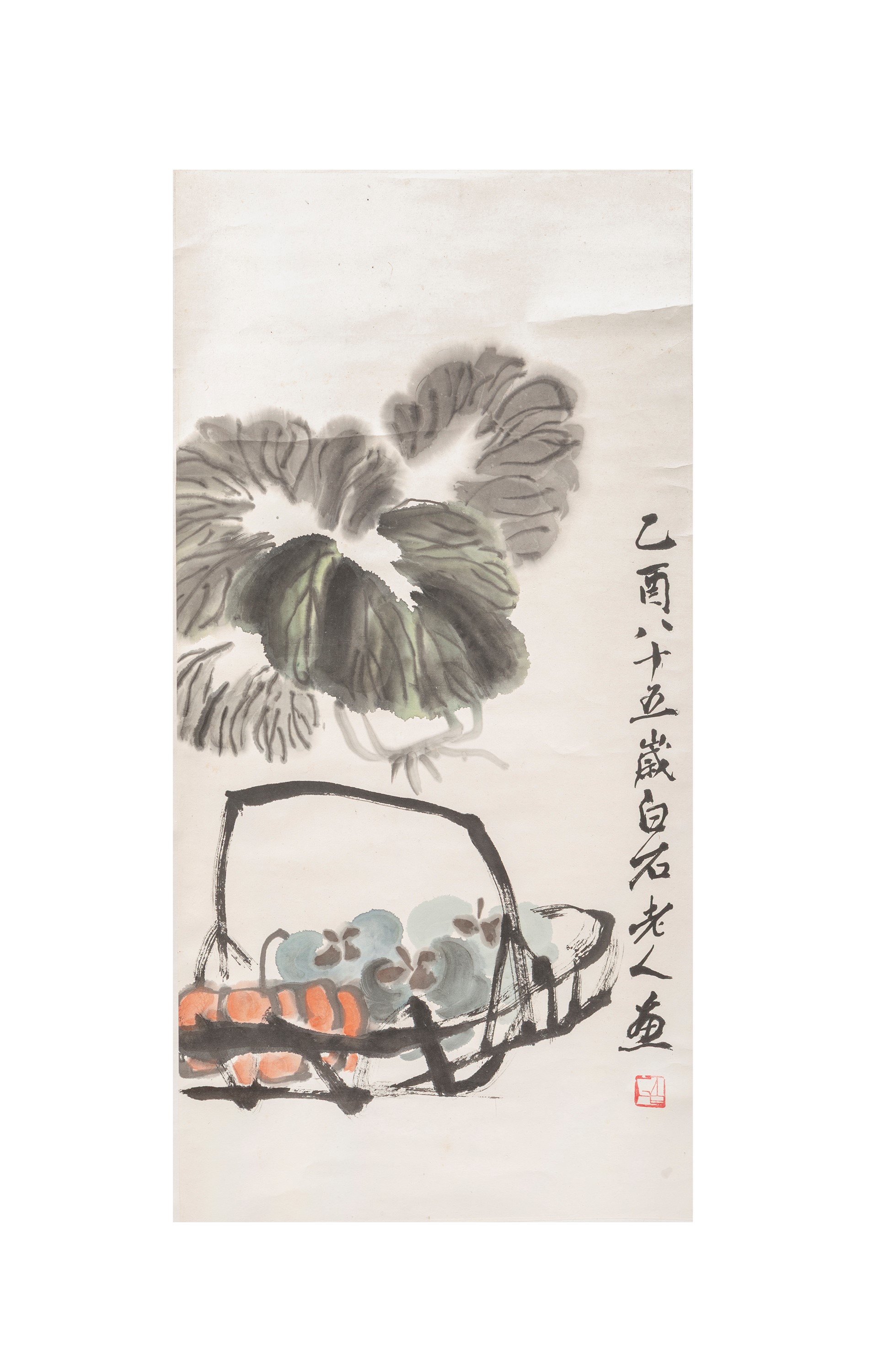 Scroll Dipinto su Carta Firmato Qi Baishi