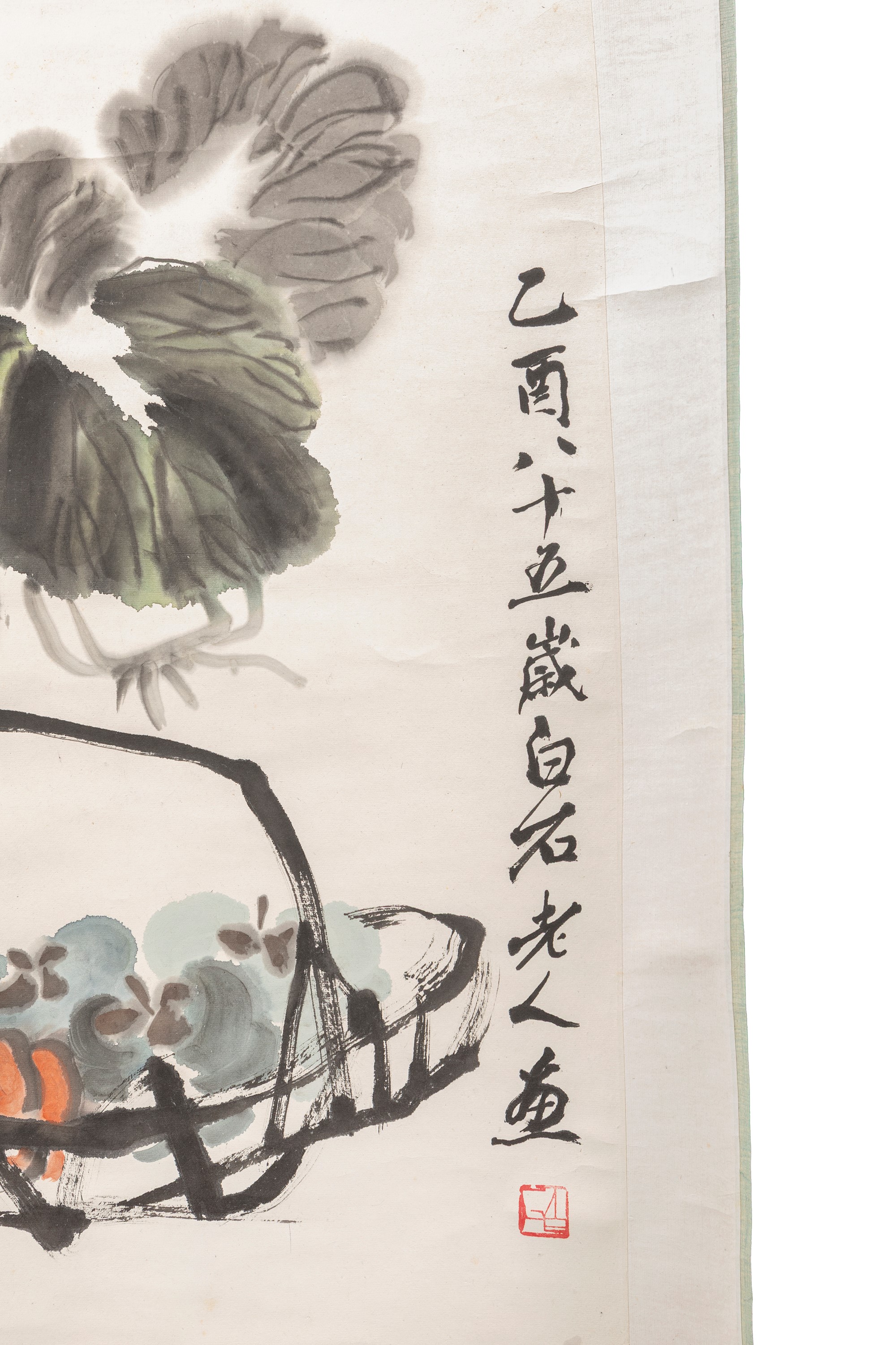 Scroll Dipinto su Carta Firmato Qi Baishi