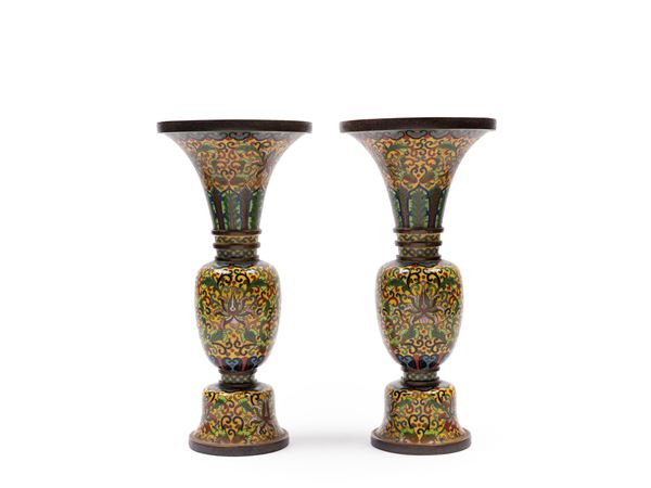COPPIA DI VASI IN CLOISONNÉ