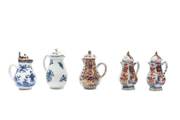 FIVE PORCELAIN MILK-POTS