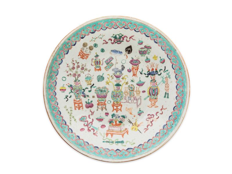 GRANDE PIATTO IN PORCELLANA FAMIGLIA ROSA