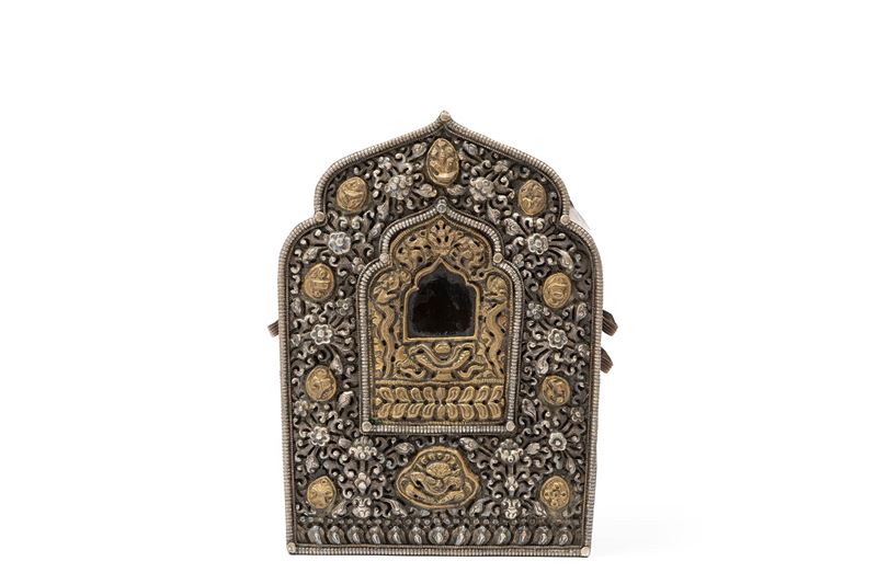 SCATOLA GAU DA PREGHIERA IN RAME DORATO E ARGENTATO