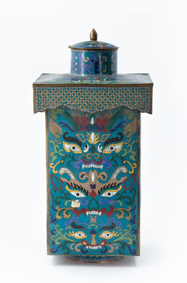 SQUARE CLOISONNÉ VASE