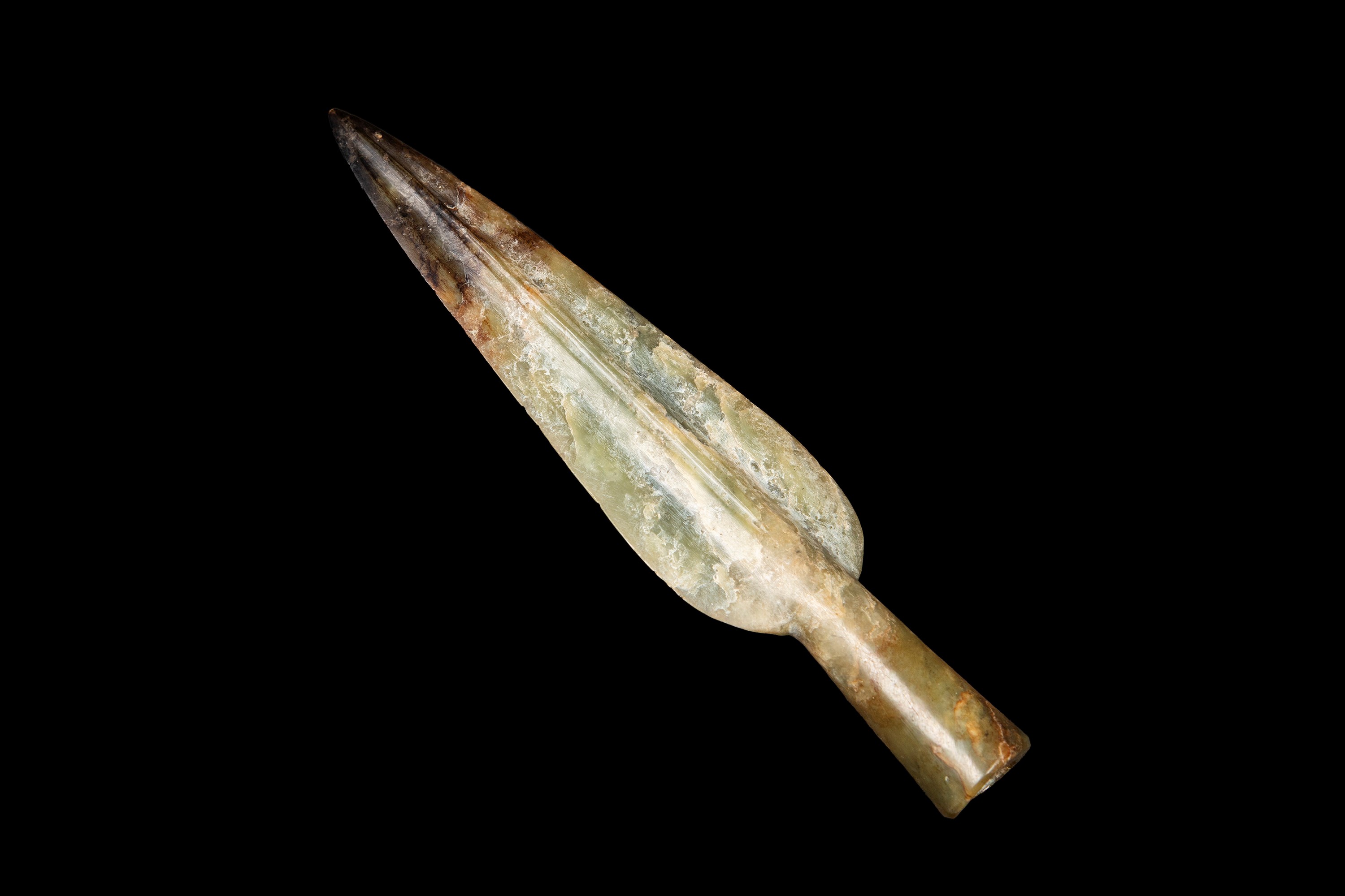 PUNTA DI FRECCIA IN GIADA CELADON E RUGGINE