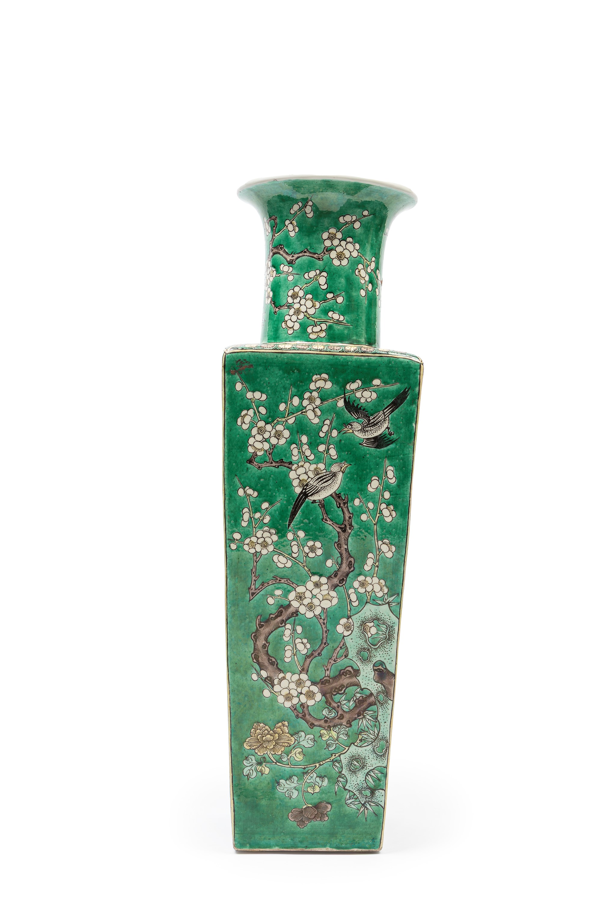 GRANDE VASO IN PORCELLANA FAMIGLIA VERDE A COLONNA DI BALAUSTRA