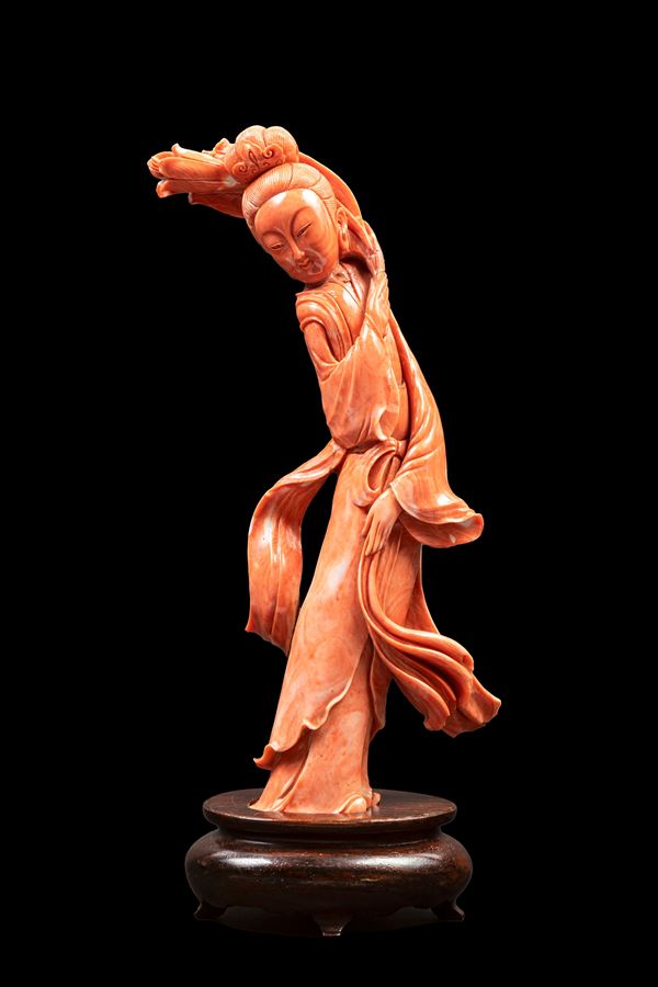 ☼A LARGE RED MOMO CORAL SCULPTURE