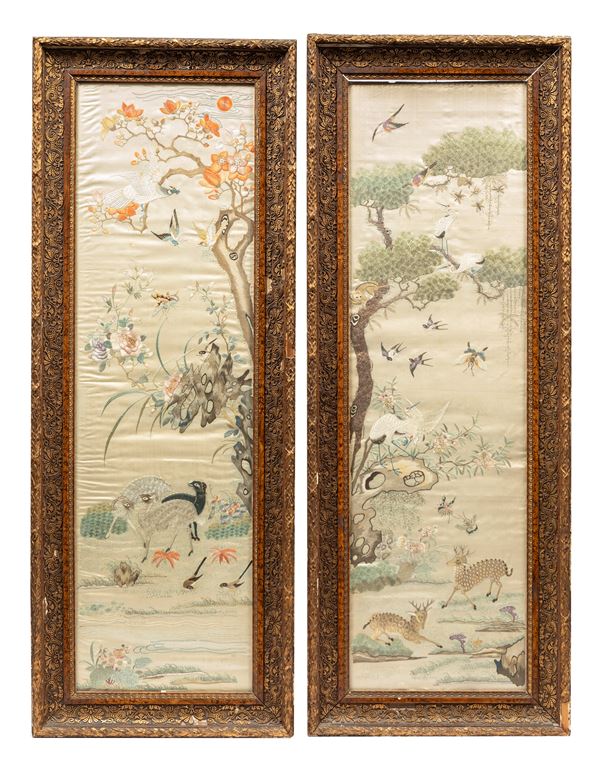 A PAIR OF SILK EMBROIDERIES