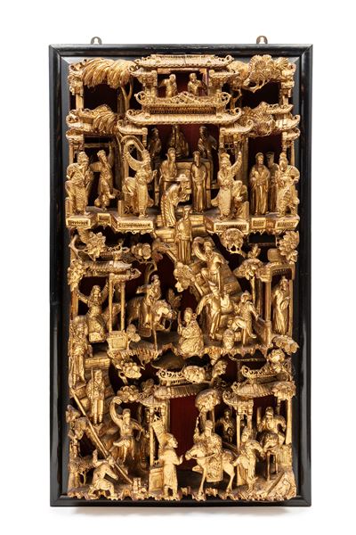 Cina, Pannello intagliato in legno, XIX / XX secolo