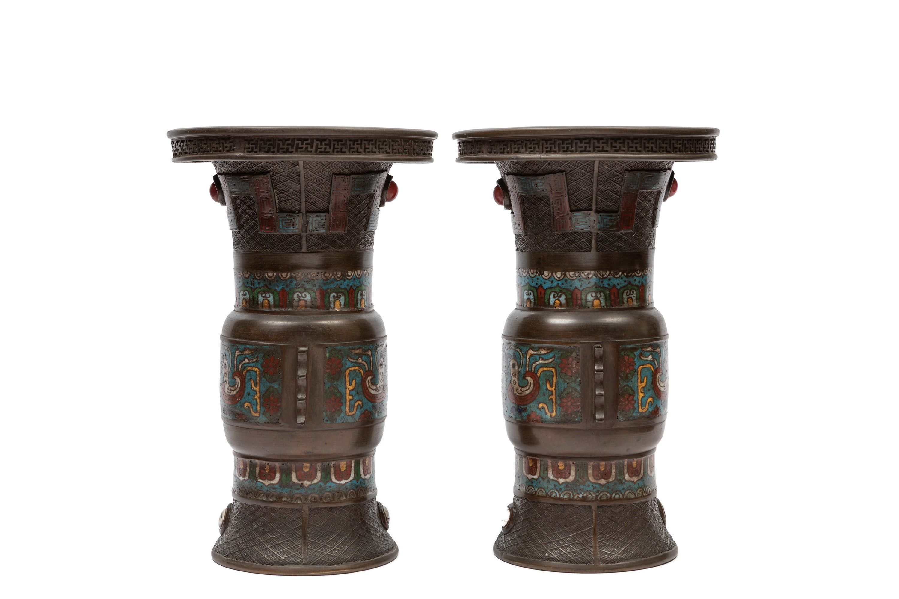 Coppia di Vasi in Bronzo Cloisonné