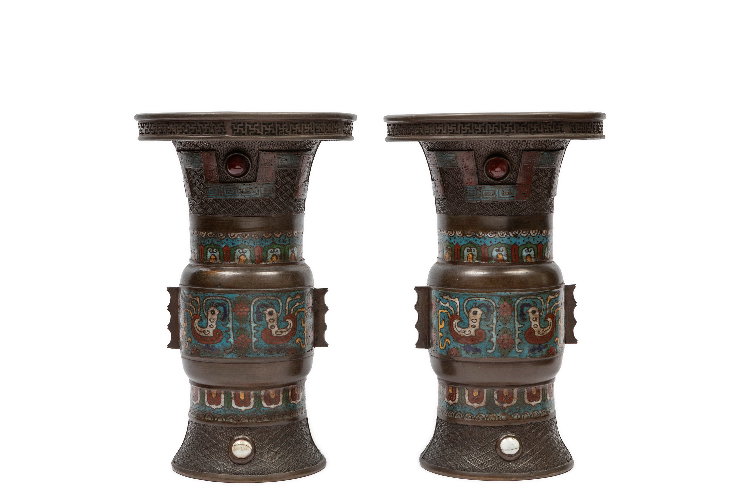 Coppia di Vasi in Bronzo Cloisonné