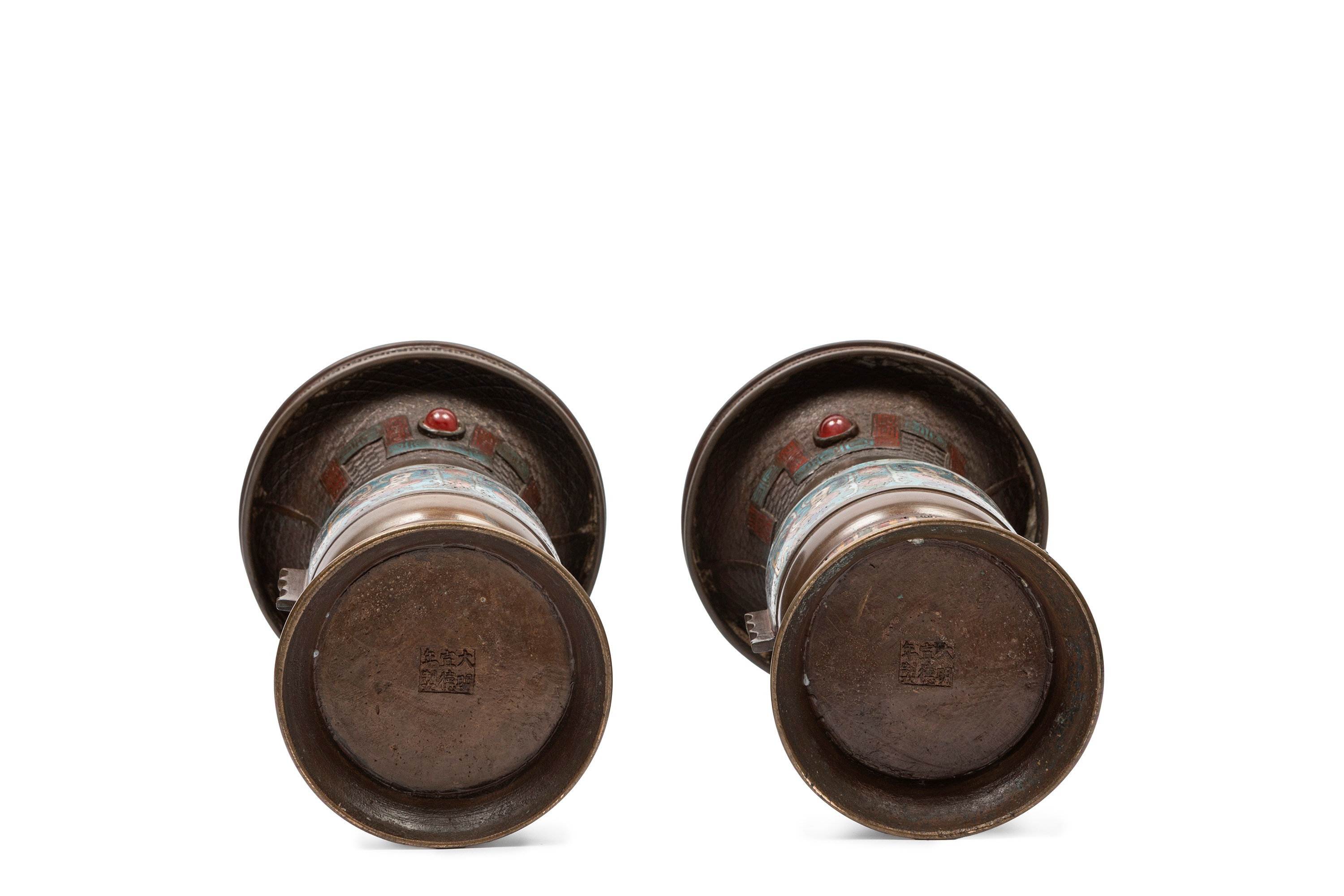 Coppia di Vasi in Bronzo Cloisonné