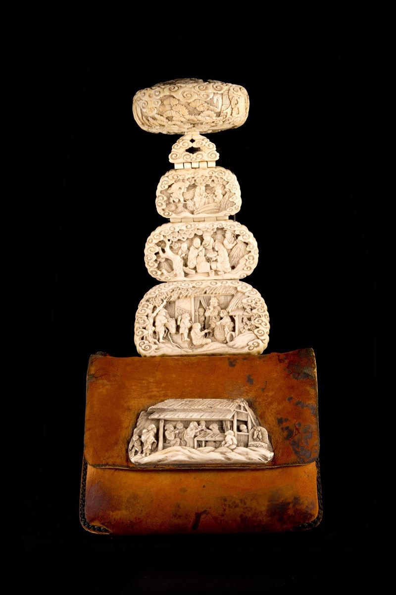 Giappone, Tobacco Pouch, scultura in legno, periodo Meiji (1868-1912)